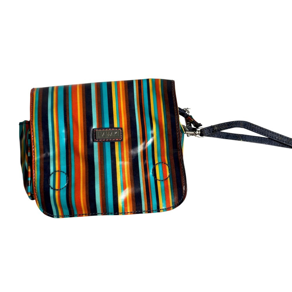 Hadaki Striped Turquoise and Brown Wristlet